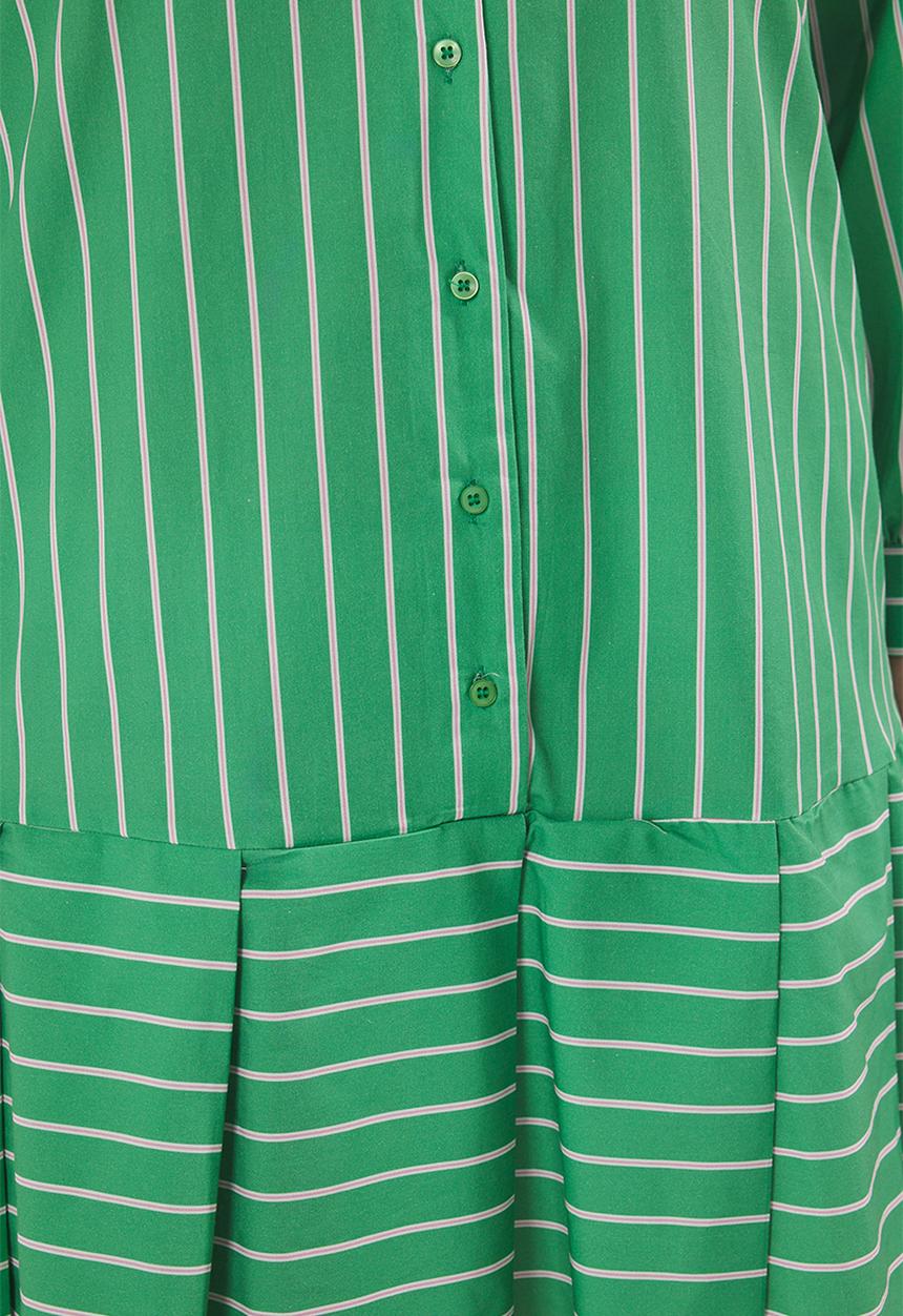 Trendyol - Striped 100% cotton woven mini plus size shirt dress - green