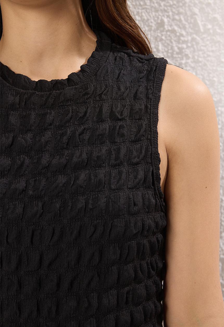 Trendyol - Plain Textured Crew Maxi Dress - Black