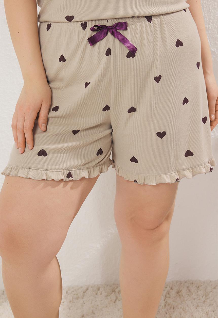 Trendyol - Heart Patterned Camisole Knitted Pajama Set - Light Mint