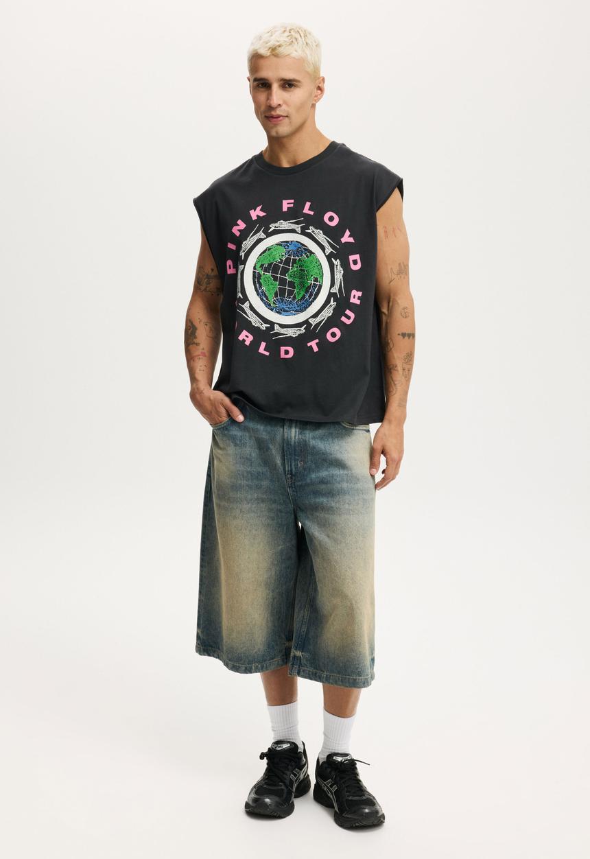 Cotton On - Cropped Fit License Muscle - Lcn Per Washed Black / Pink Floyd