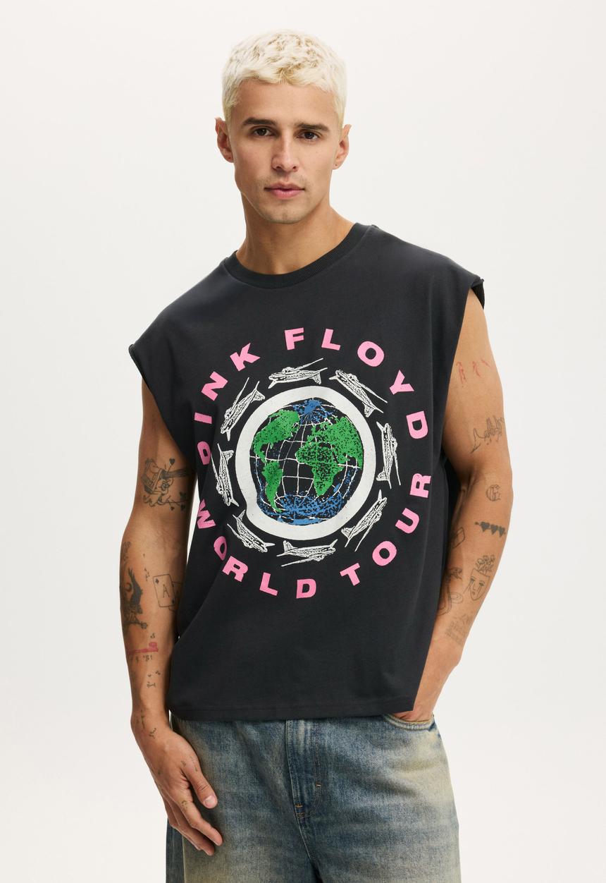 Cotton On - Cropped Fit License Muscle - Lcn Per Washed Black / Pink Floyd