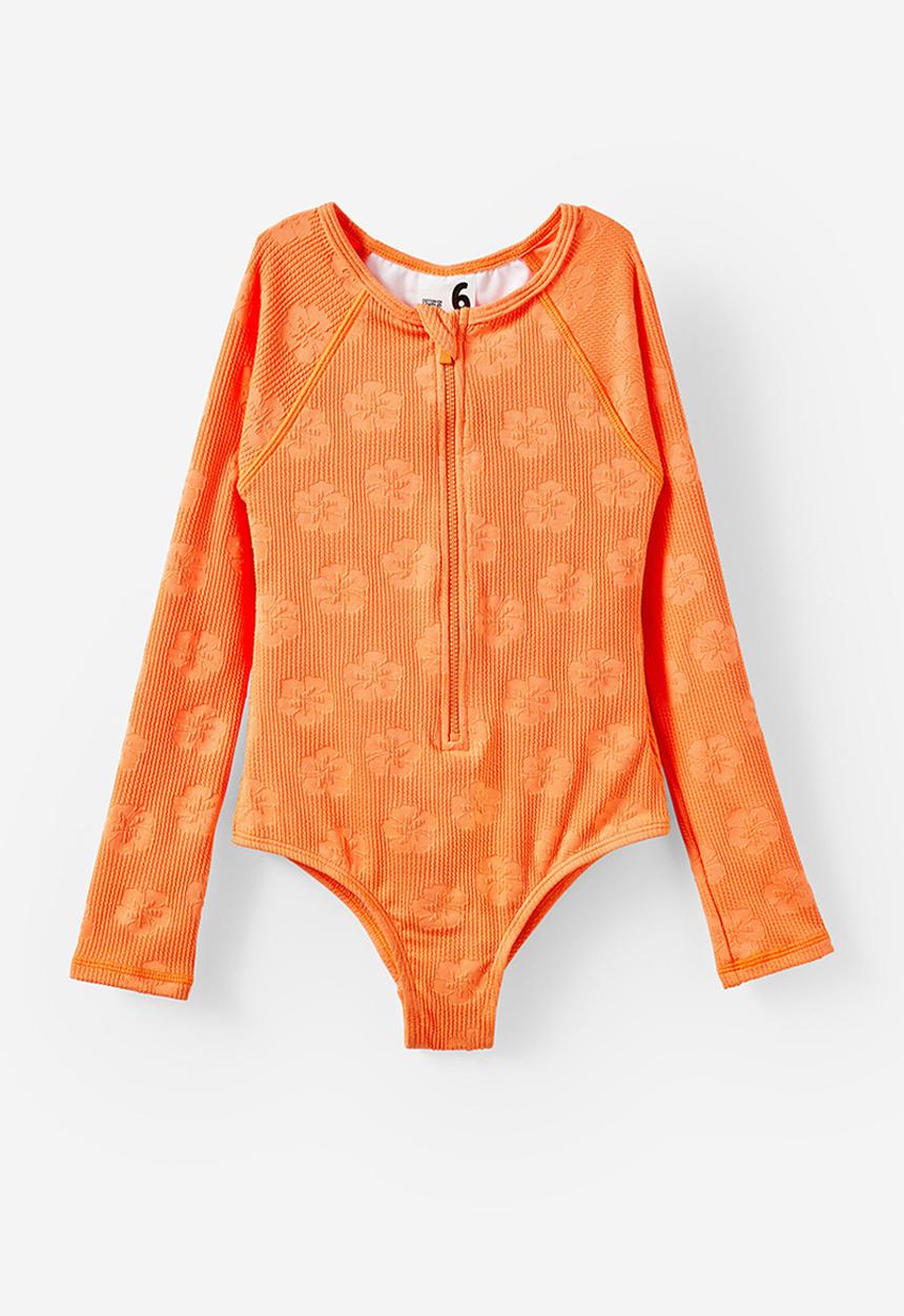 Cotton On - Lydia low bow one piece - mandarin/hibiscus crinkle