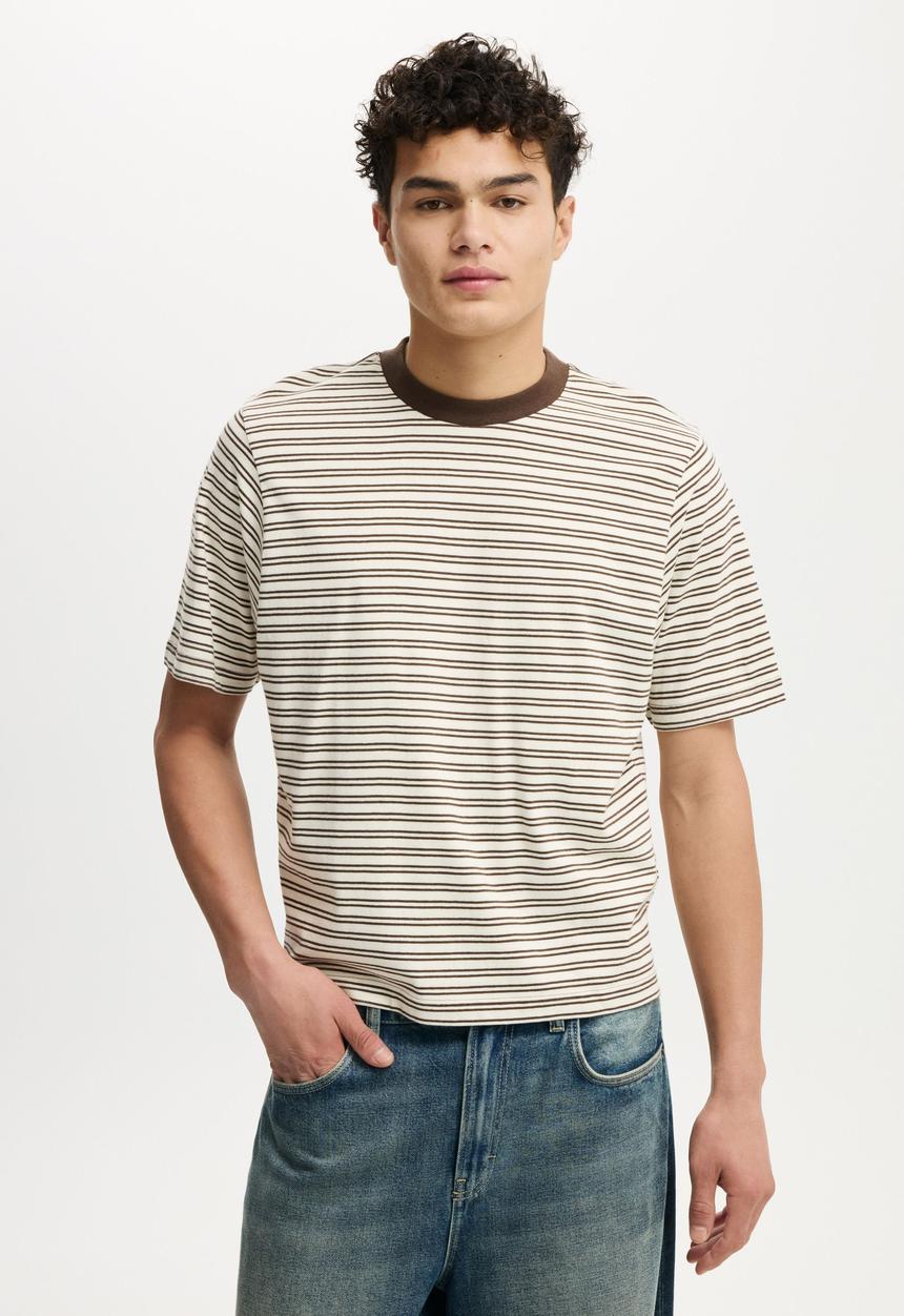 Cotton On - Cropped Fit T-Shirt - Creampuff / Ashen Brown Stripe