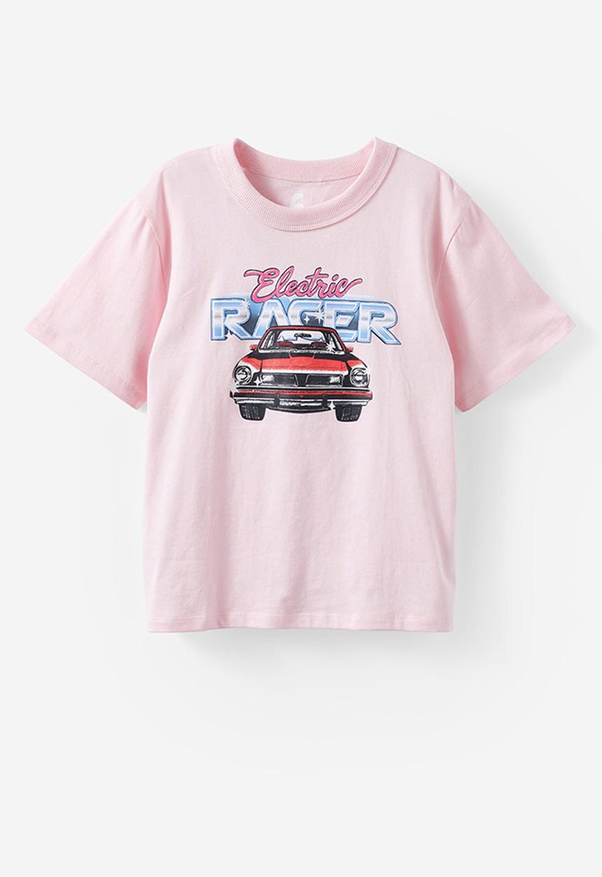 Cotton On - Poppy oversize graphic print tee - tea party pink/racer motto
