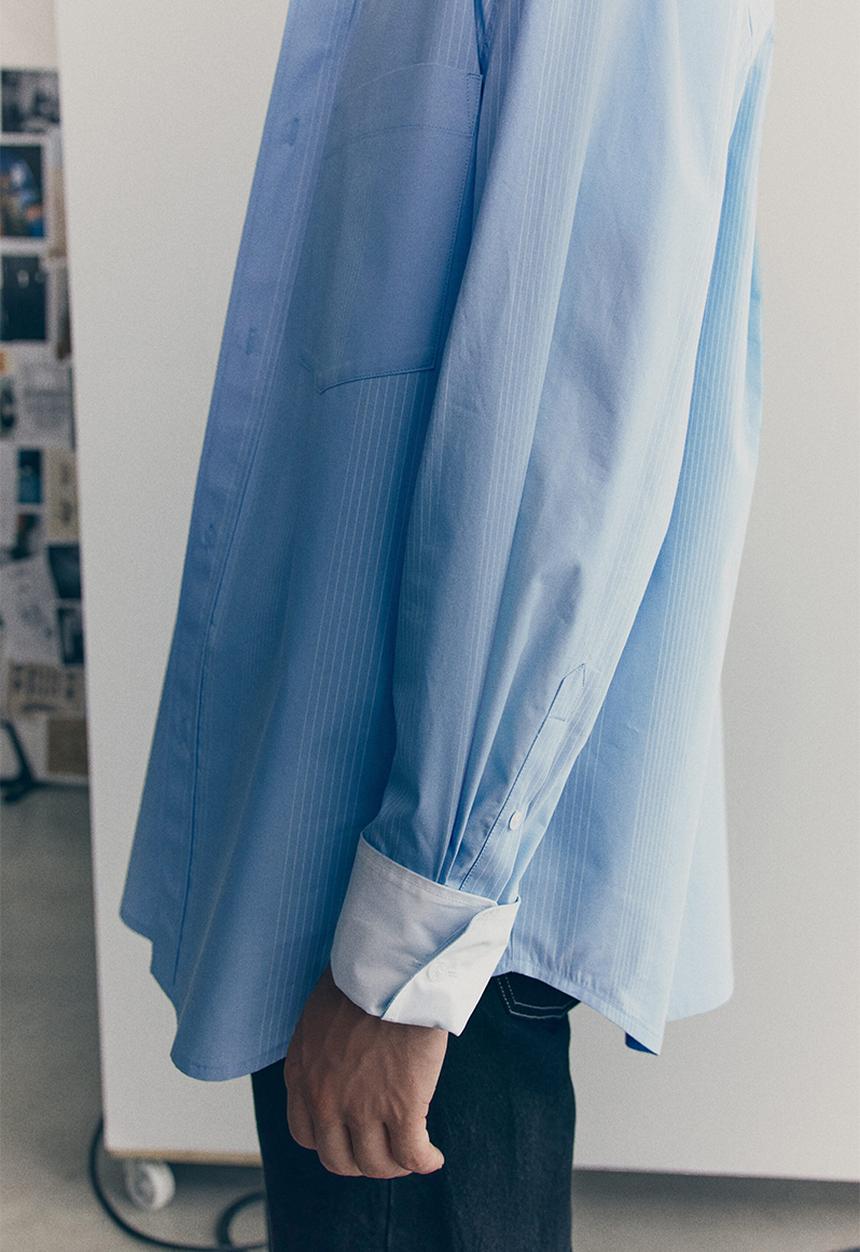 H&M - H&M Atelier: Striped cotton shirt - light blue striped