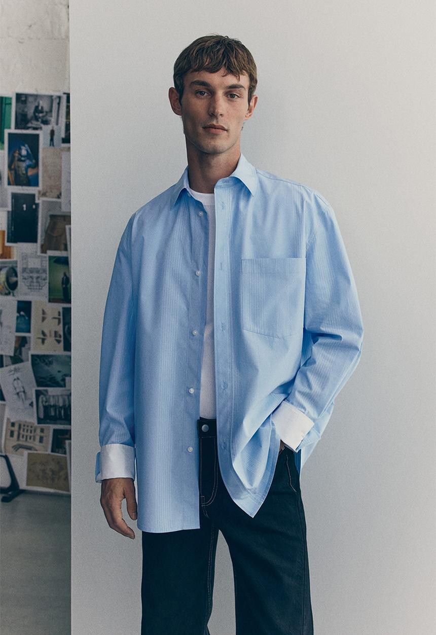 H&M - H&M Atelier: Striped cotton shirt - light blue striped