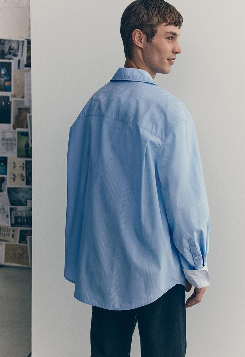 H&M - H&M Atelier: Striped cotton shirt - light blue striped