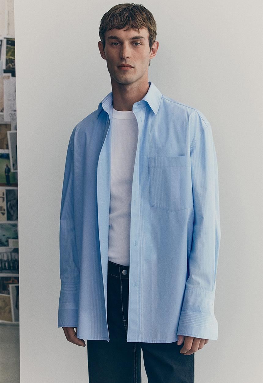 H&M - H&M Atelier: Striped cotton shirt - light blue striped