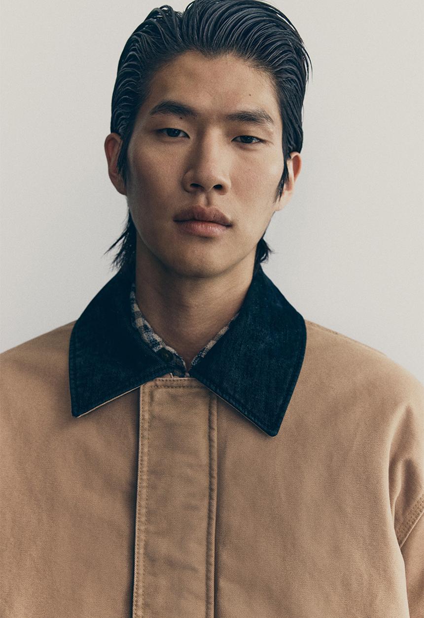 H&M - H&M Atelier:  Short canvas workwear jacket - beige/black