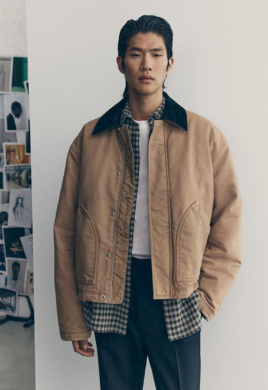 H&M - H&M Atelier:  Short canvas workwear jacket - beige/black