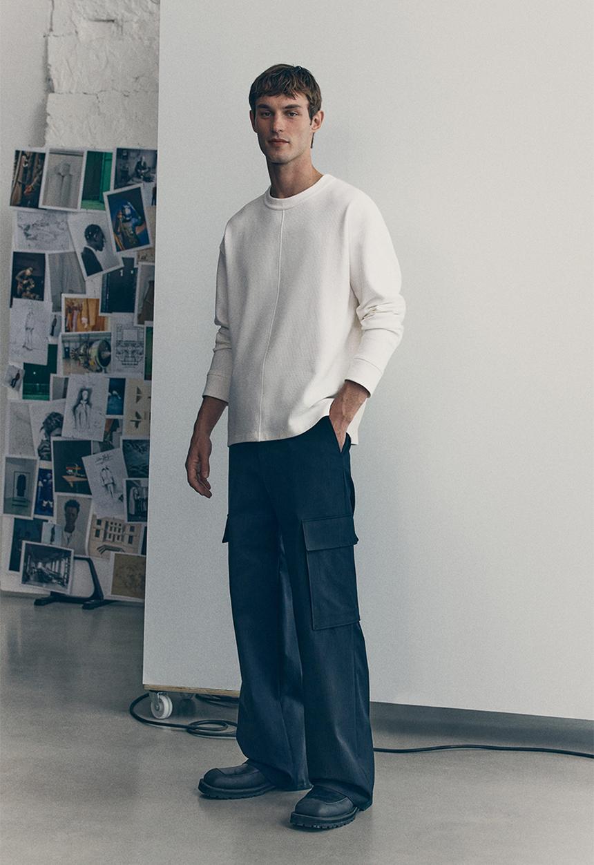 H&M - H&M Atelier: Waffled long-sleeved top - white