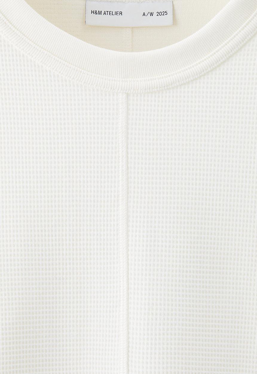 H&M - H&M Atelier: Waffled long-sleeved top - white