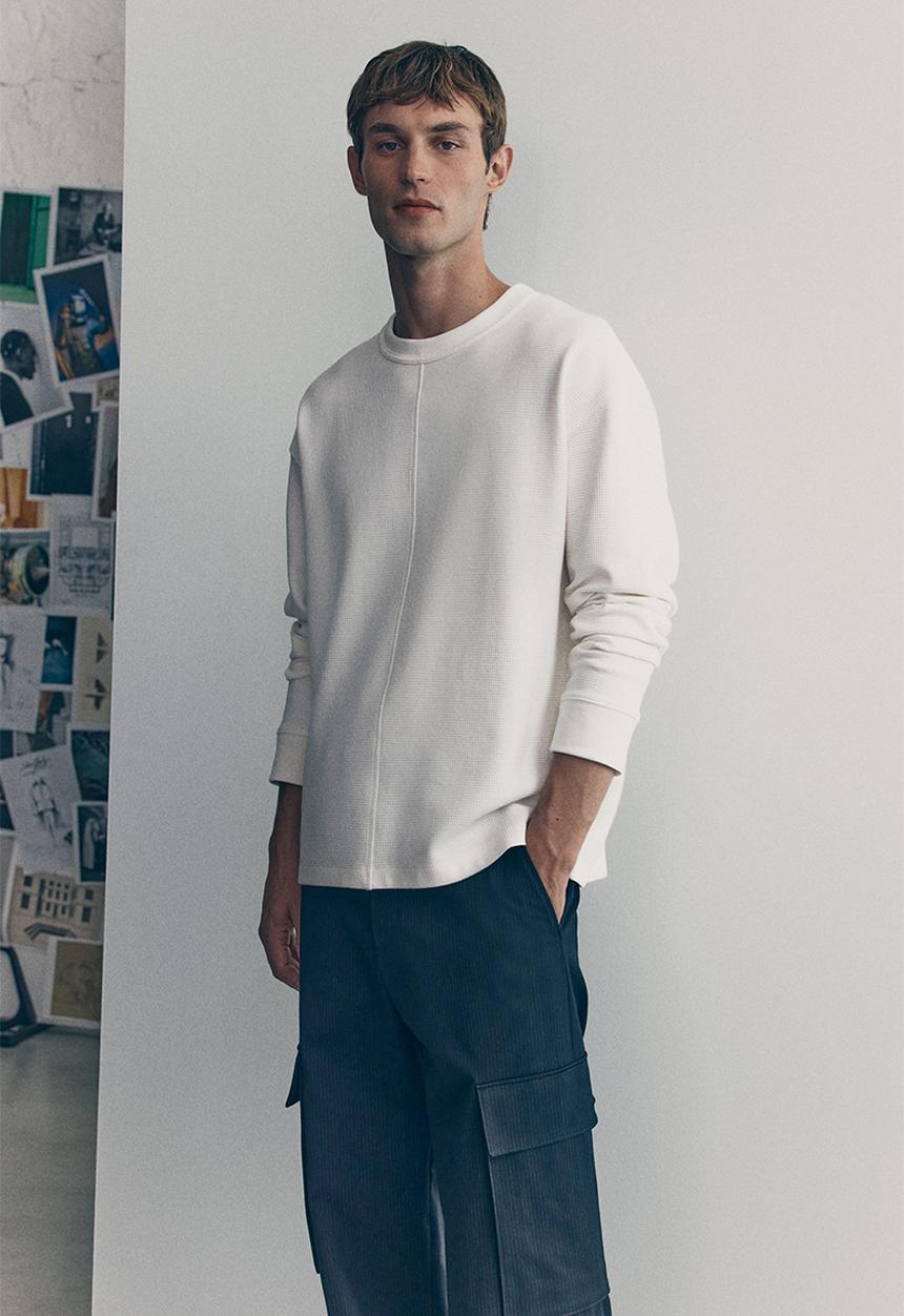 H&M - H&M Atelier: Waffled long-sleeved top - white