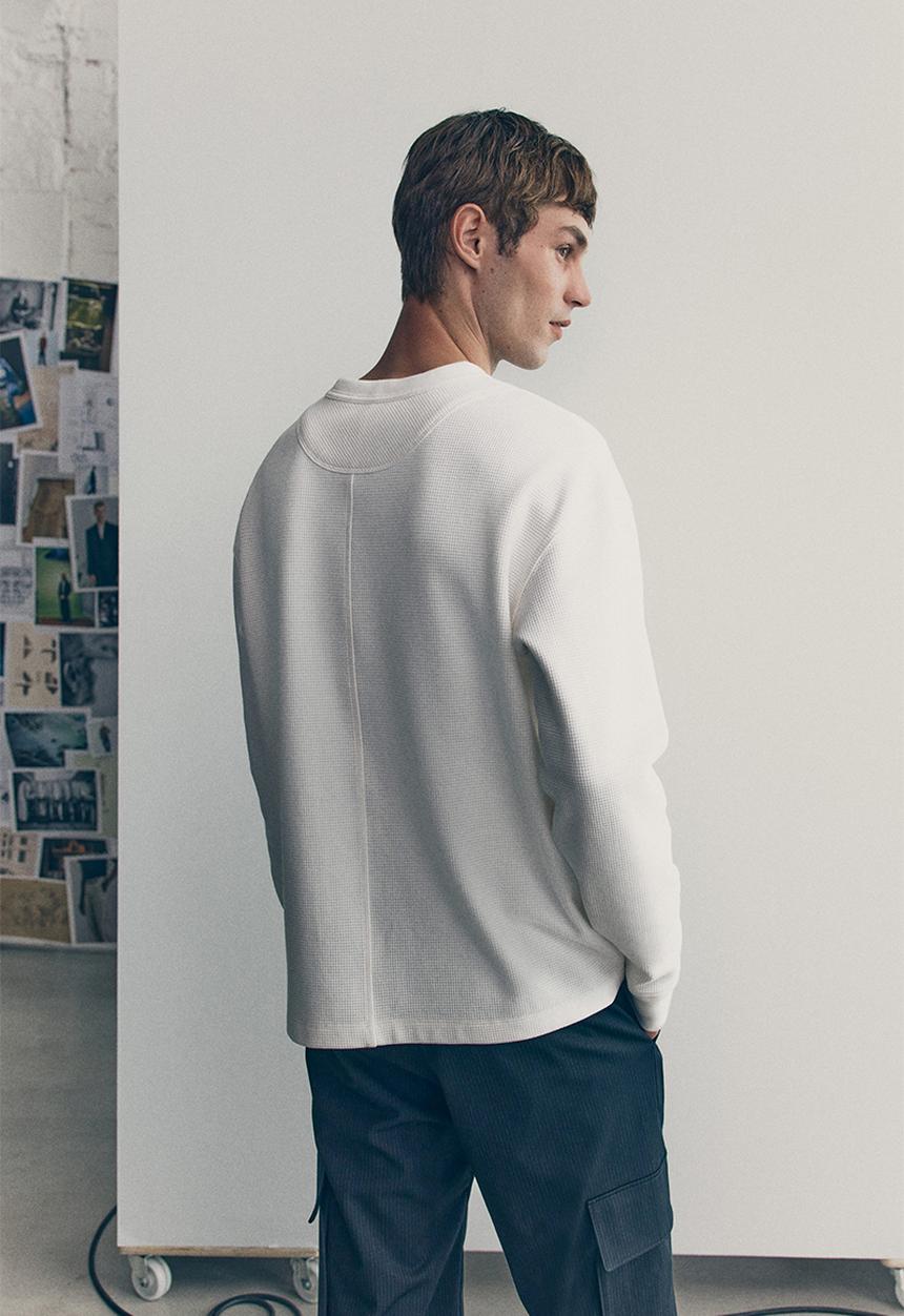 H&M - H&M Atelier: Waffled long-sleeved top - white
