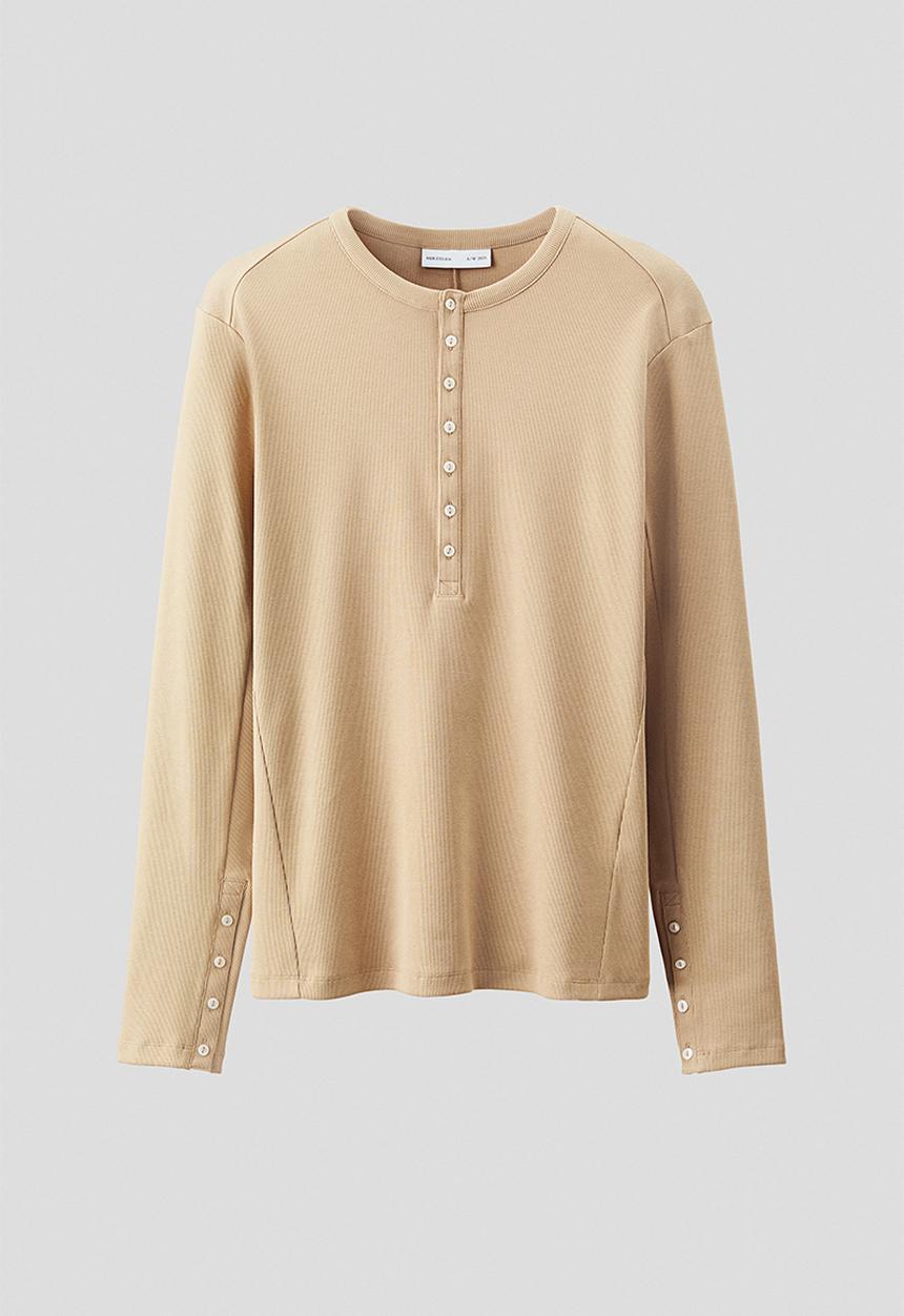 H&M - H&M Atelier: Ribbed cotton henley top - beige