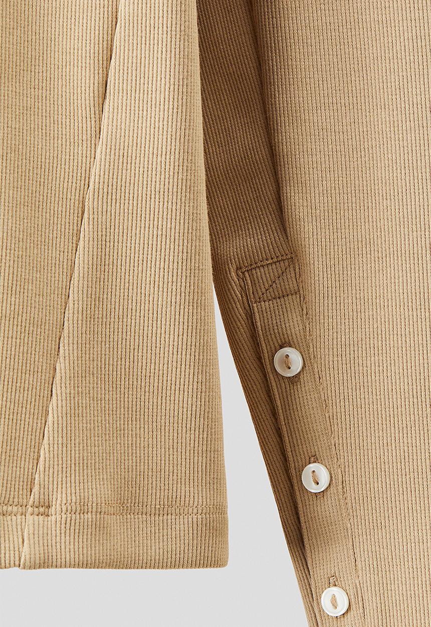 H&M - H&M Atelier: Ribbed cotton henley top - beige