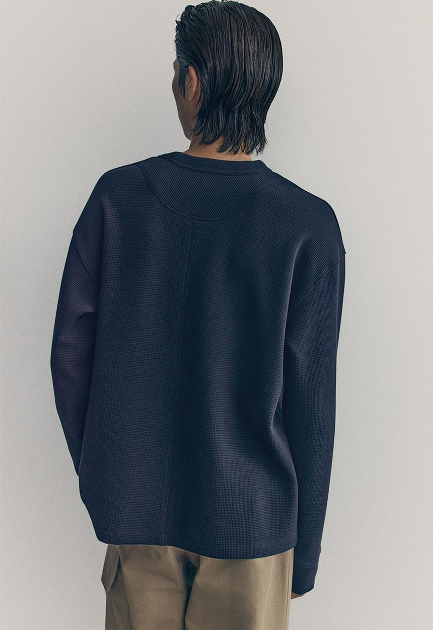 H&M - H&M Atelier: Waffled long-sleeved top - blue