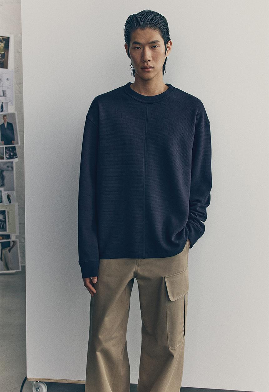 H&M - H&M Atelier: Waffled long-sleeved top - blue