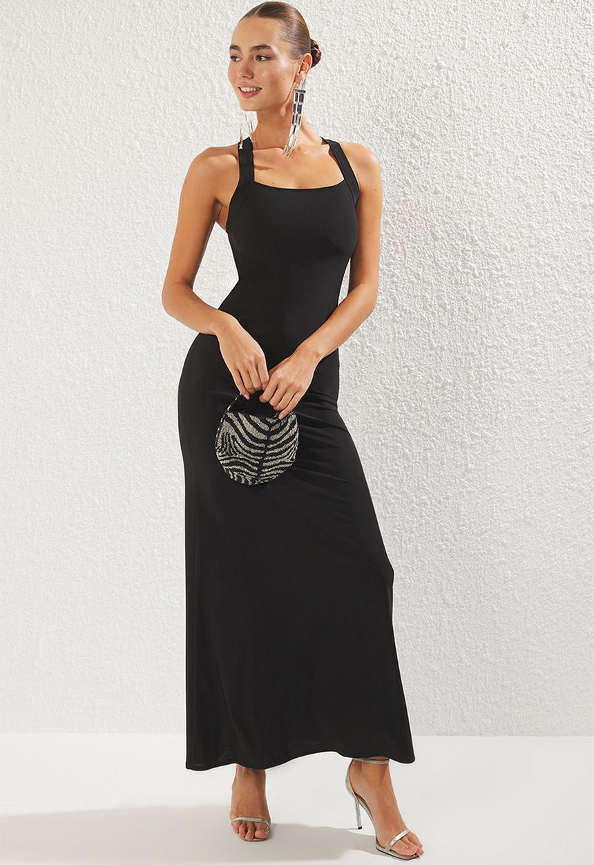 Bodycon knitted maxi elegant evening dress - black