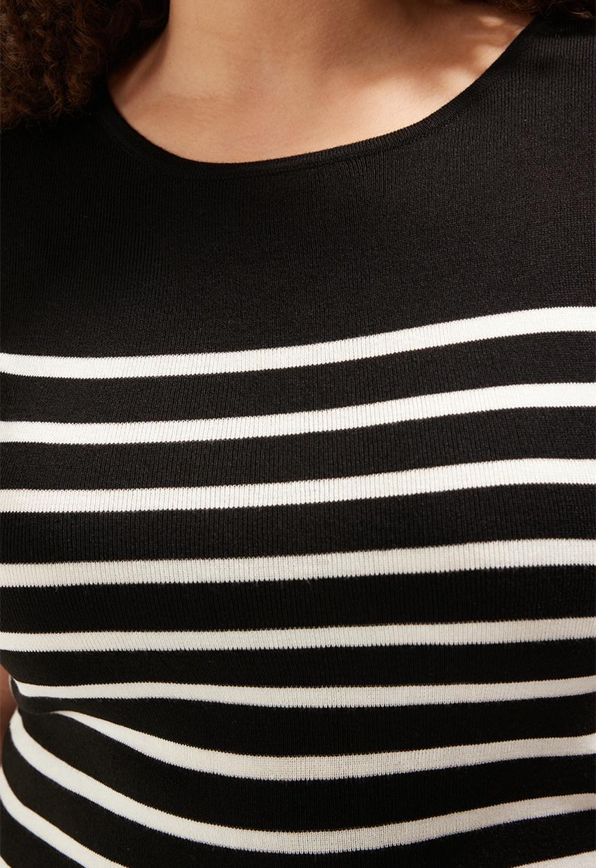 Trendyol - Striped crew neck thin knit blouse - black