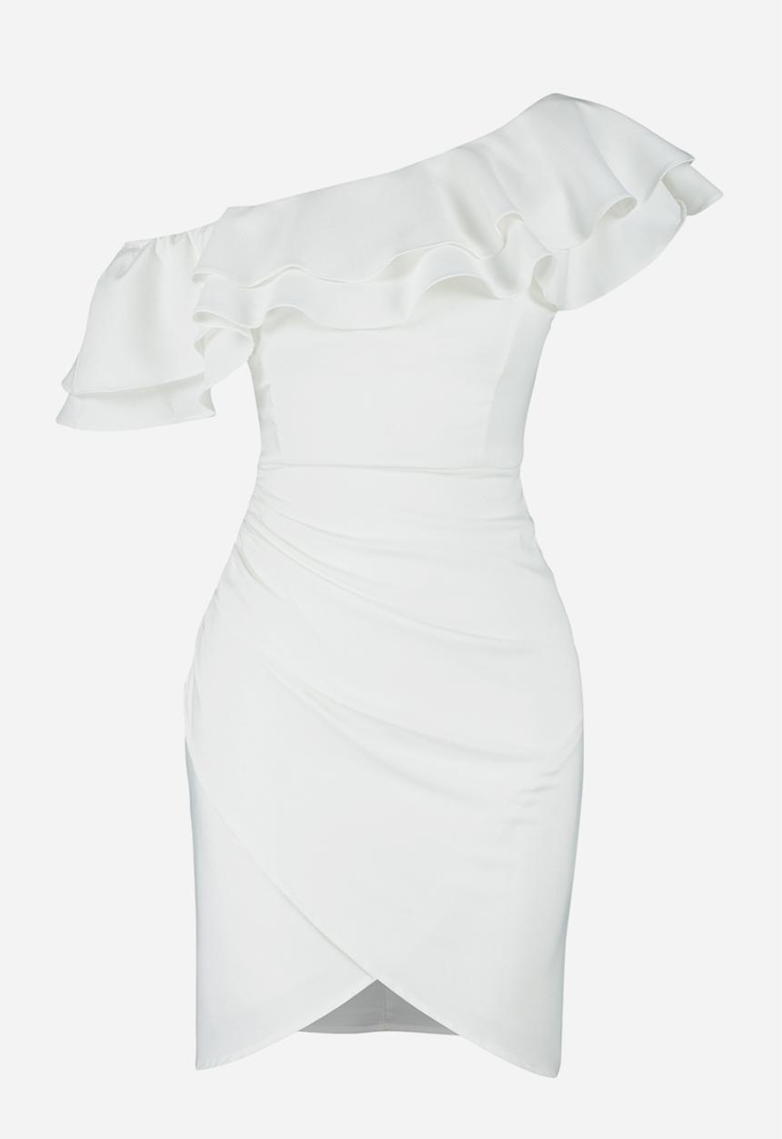 Trendyol - Flounce Detailed Lined Short Evening Dress - White