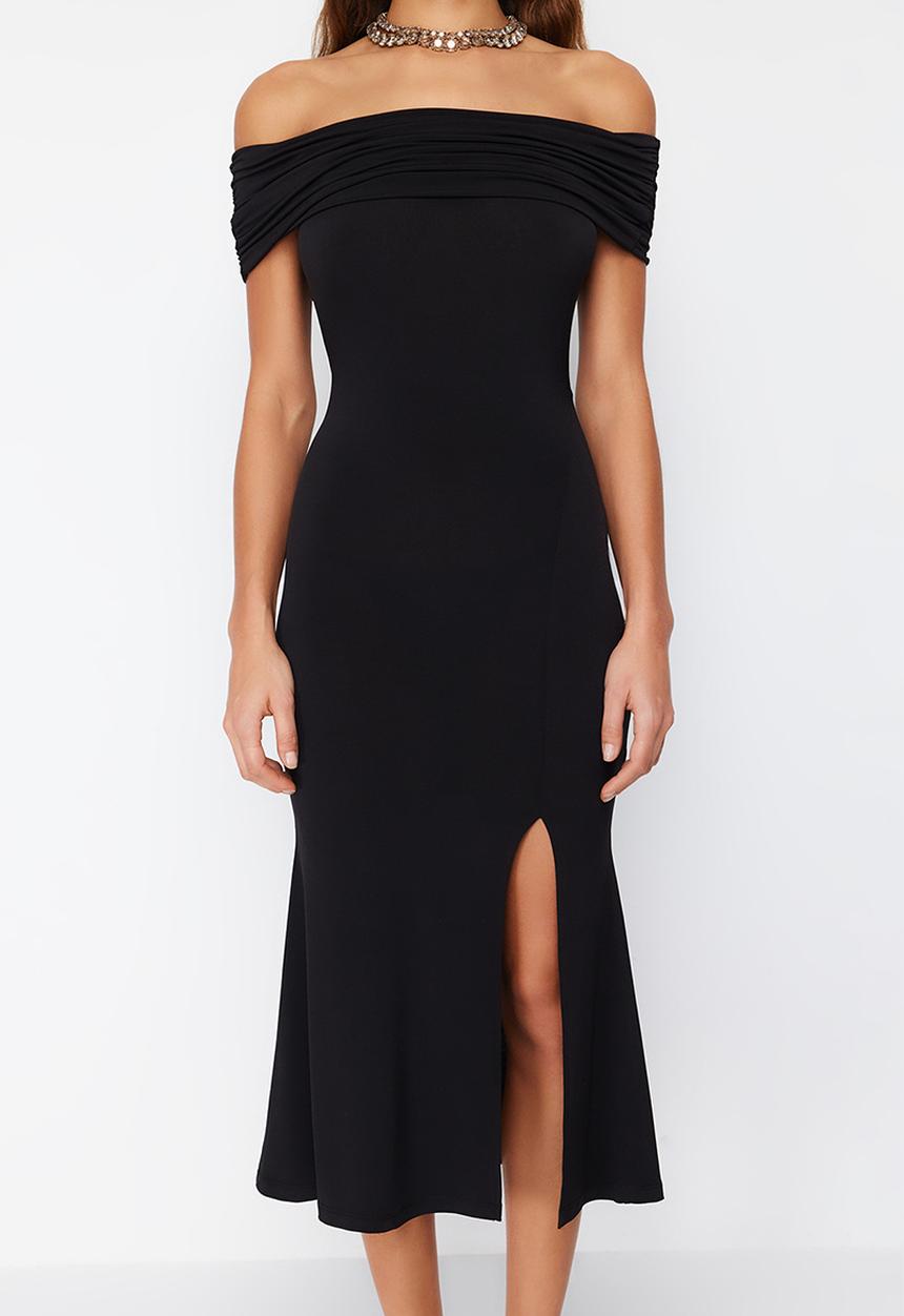 Trendyol - Fitted Knitted Elegant Evening Dress - Black