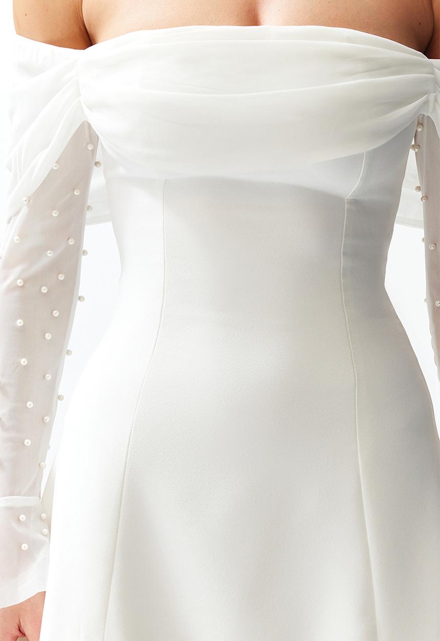 Trendyol - A-Line Lined Woven Short  Evening Dress - White