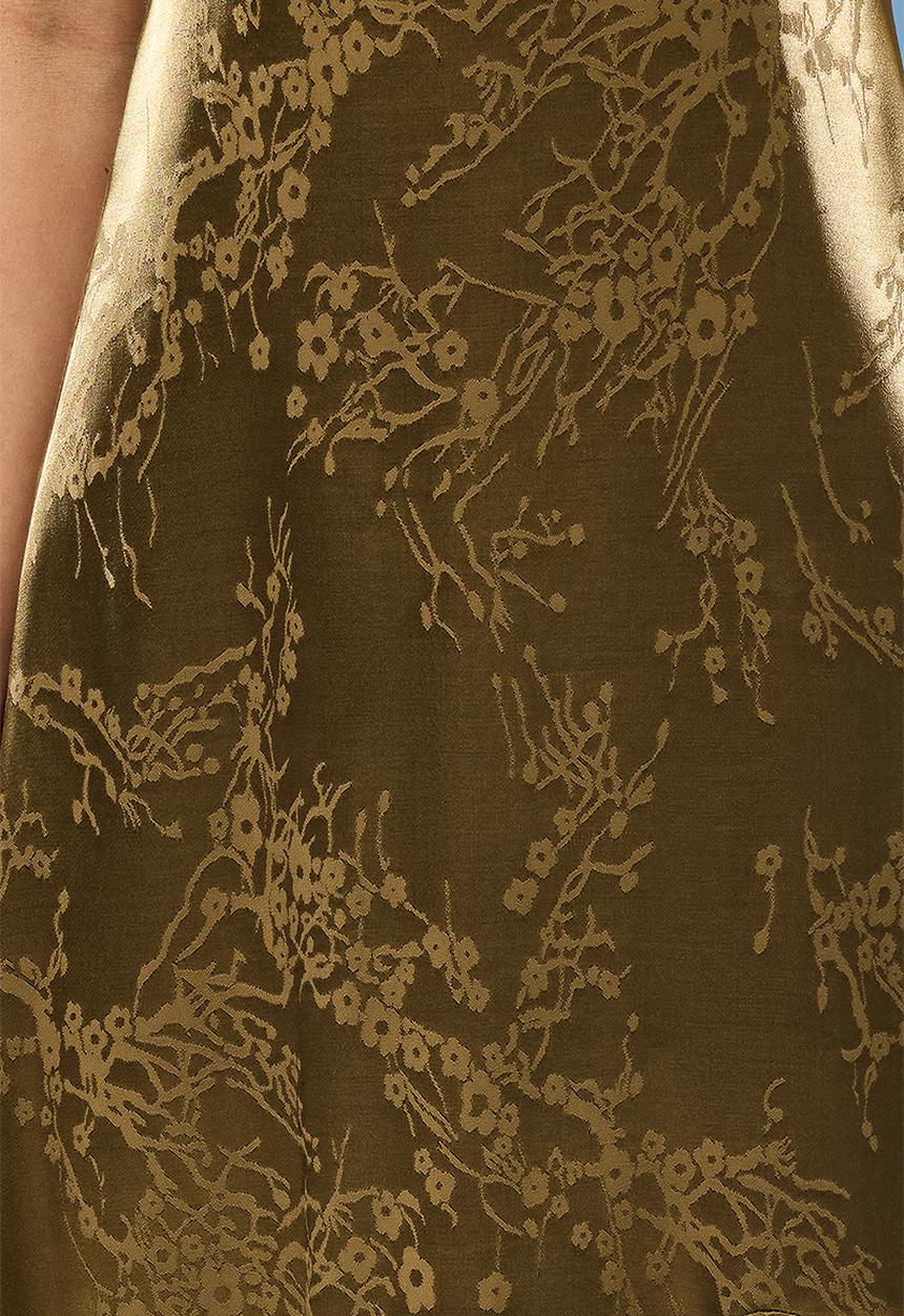Trendyol - A-Line V-Neck Satin Woven Long Elegant Evening  Dress - Khaki