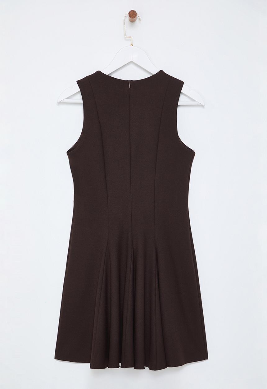 Trendyol - Flare crew neck mini woven dress - brown