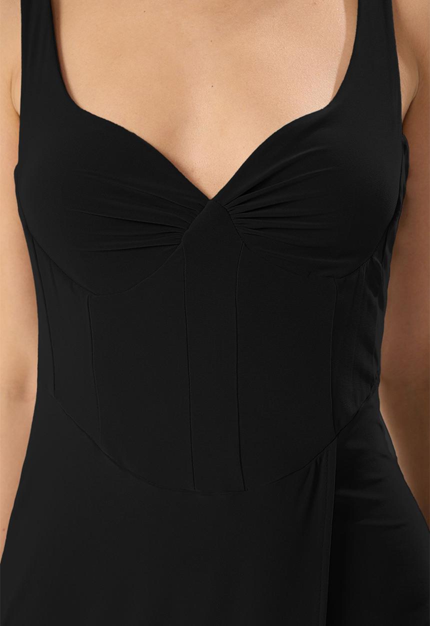 Trendyol - Drape woven midi unlined evening dress - black