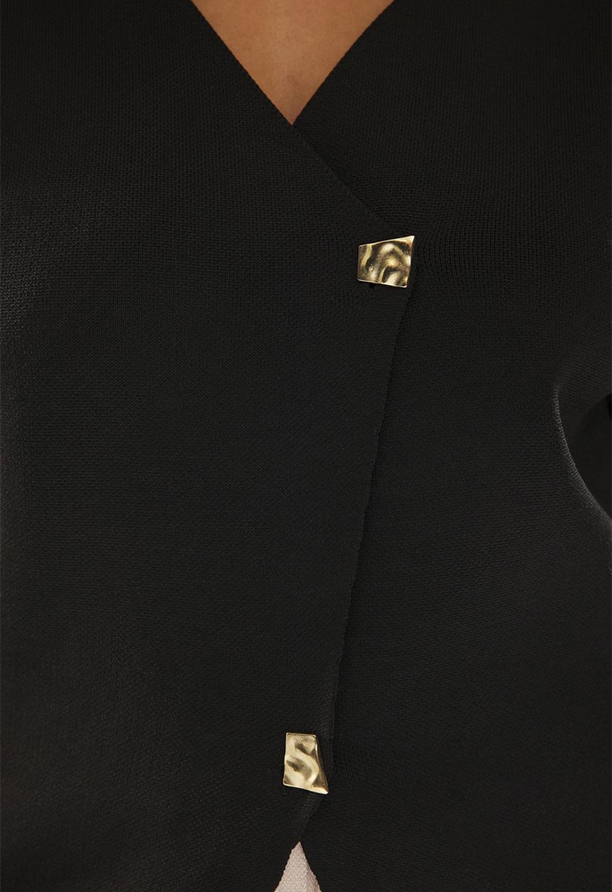 Trendyol - Buttoned asymmetric closure knit blouse - black
