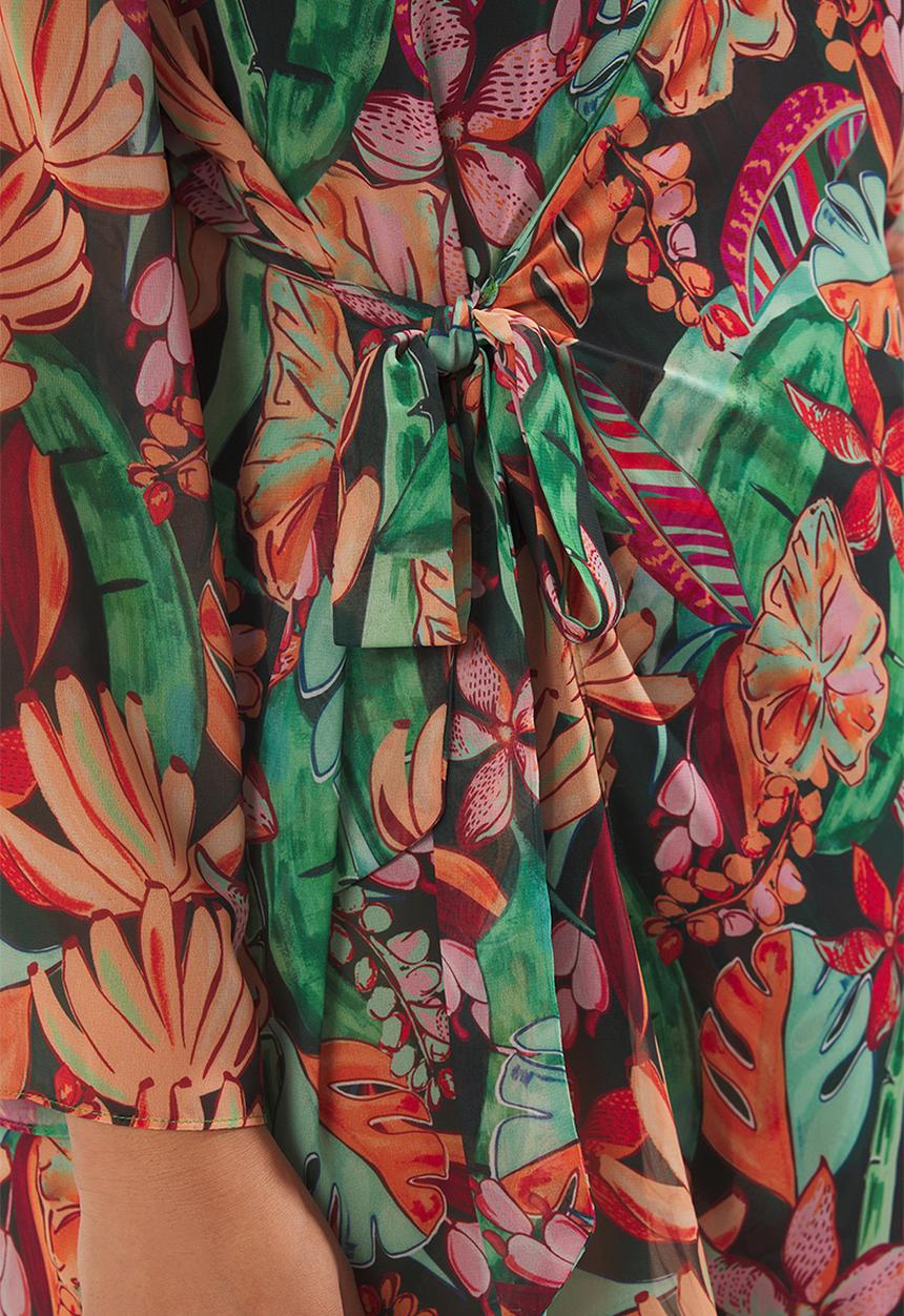 Trendyol - Chiffon double breasted closure mini beach wear plus size dress - multi