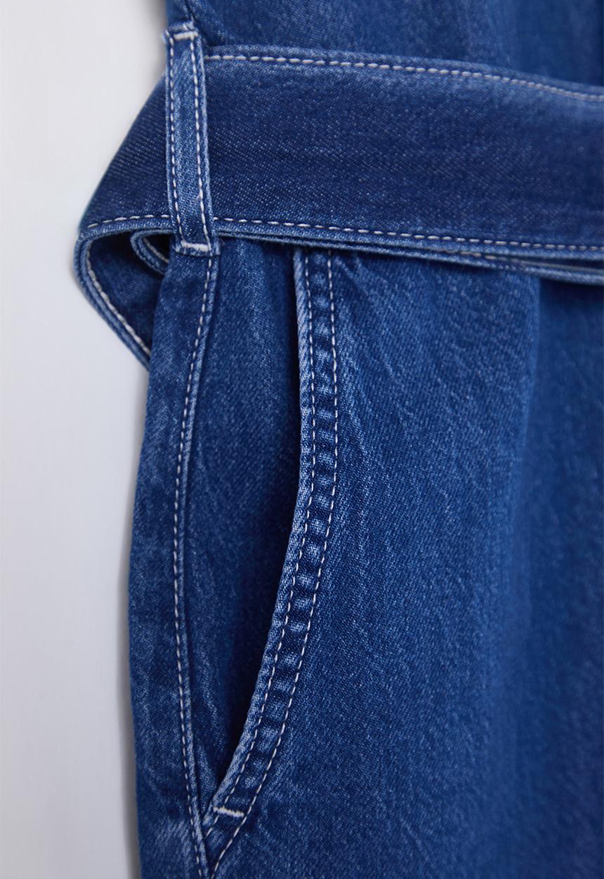 Trendyol - Pocket Detail Belted Denim Overalls - blue 