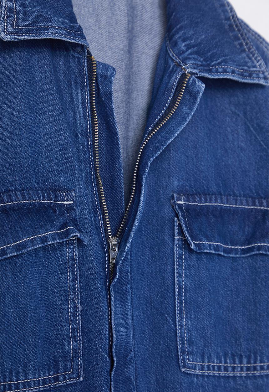 Trendyol - Pocket Detail Belted Denim Overalls - blue 