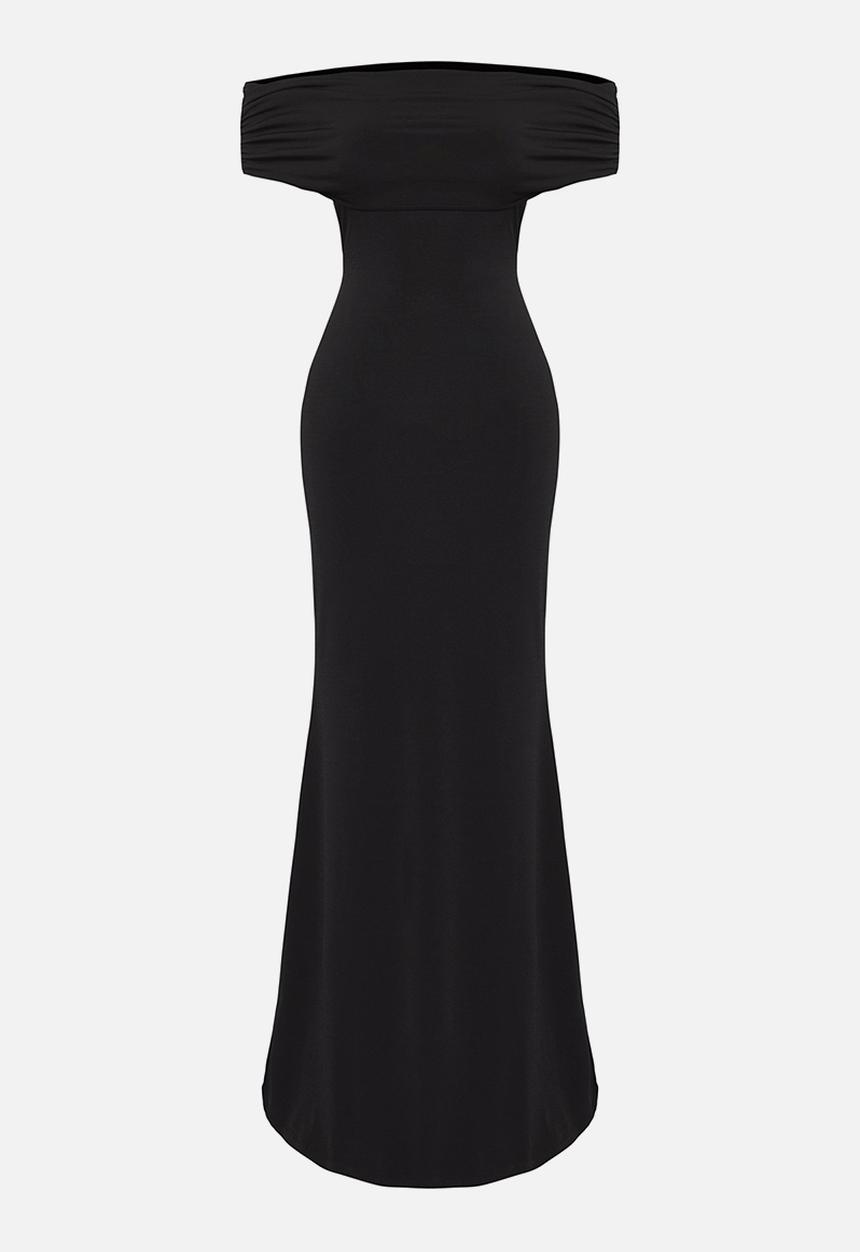 Trendyol -  Black Transparent Back Detail Knitted Evening Dress - Black
