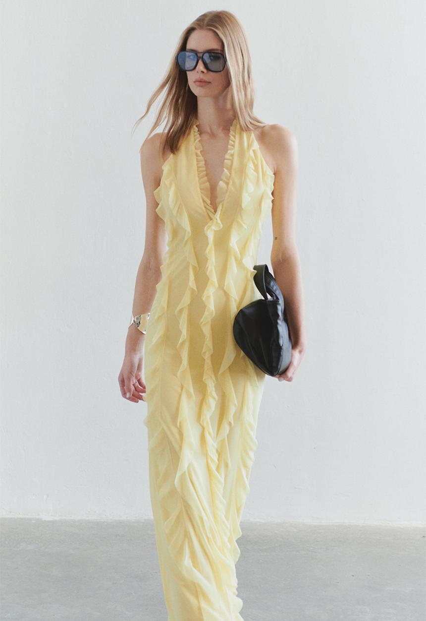 Trendyol - Edition Ruffled Lined Tulle Dress - Light yellow