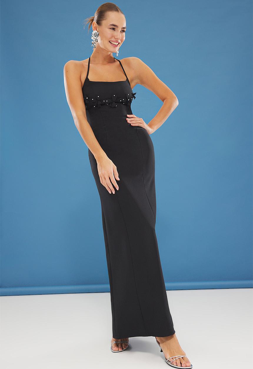 Trendyol - Bodycon Woven Maxi Evening Dress - Black