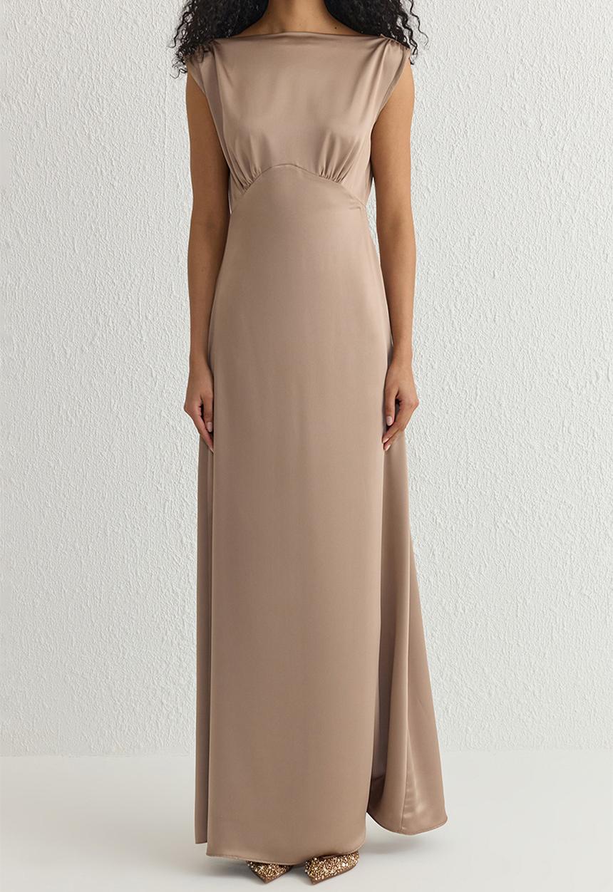 Trendyol - Lined Satin Woven Long Elegant Dress - Mink