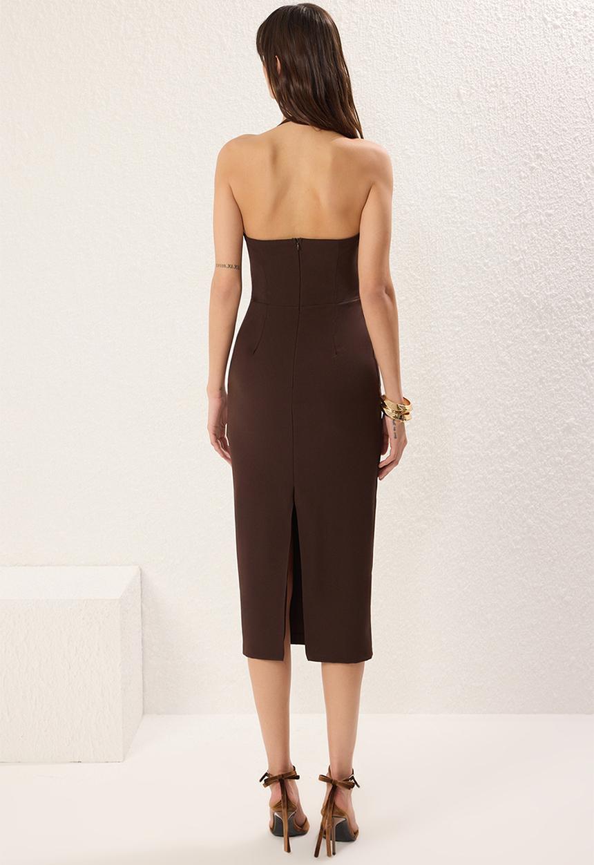Trendyol - Accessory detailed woven elegant evening dress - brown