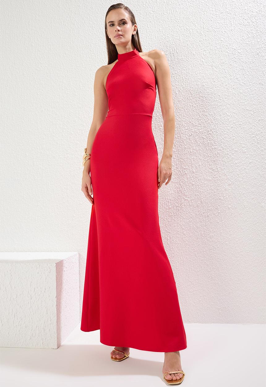 Trendyol - Fish Cut Woven Maxi Elegant Evening Night Dress - Red
