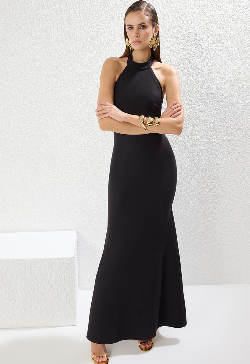 Trendyol - Fish Cut Woven Maxi Elegant Evening Dress - Black