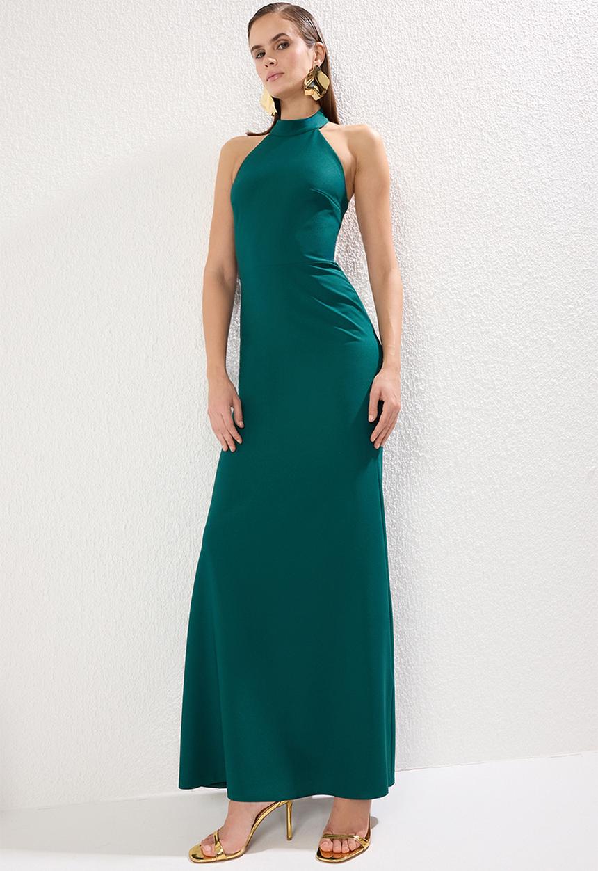 Trendyol - Fish Cut Woven Maxi Chic Evening Dress - Emerald