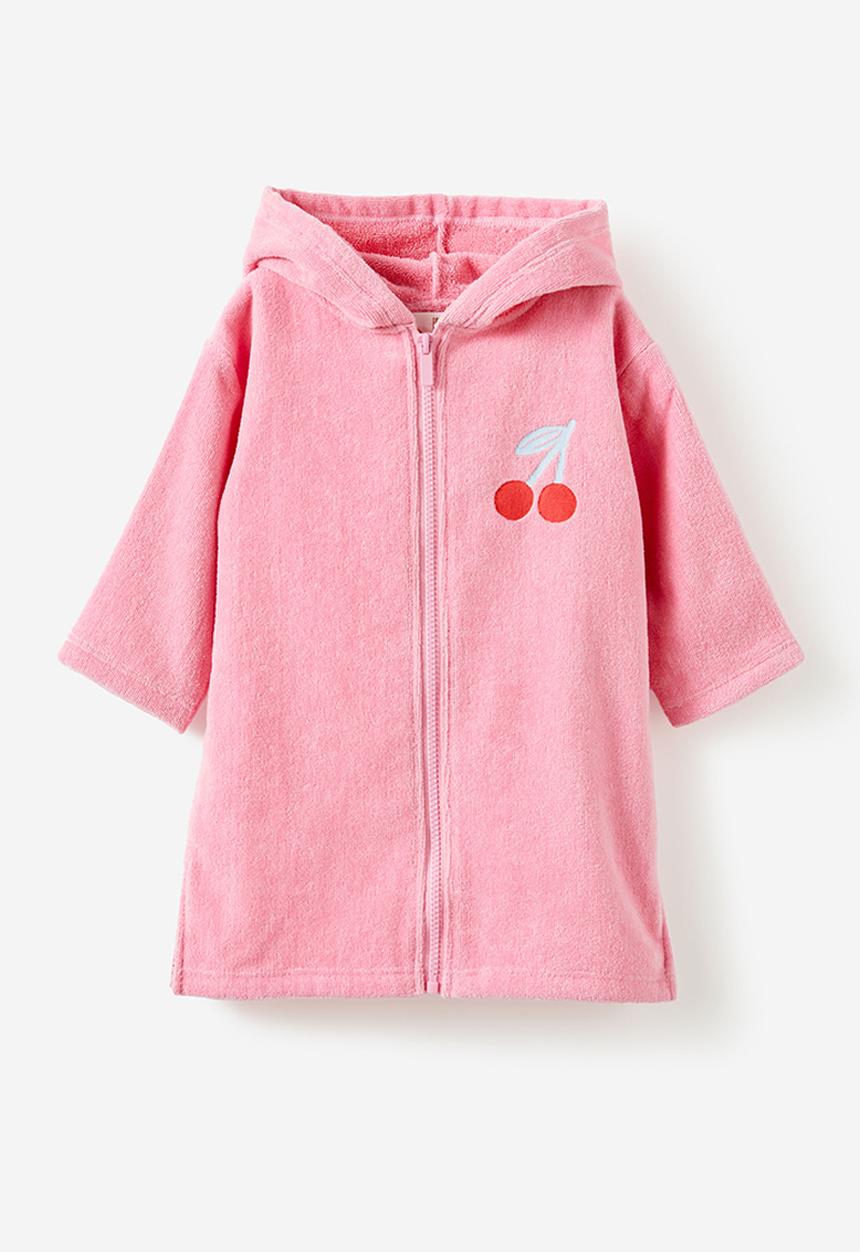 Cotton On - Baby zip through hooded towel - marshmallow/cherry