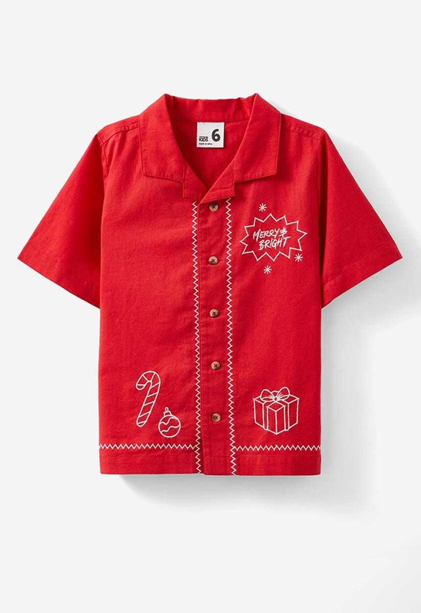Cotton On - Cabana short sleeve shirt - varsity red/merry and bright