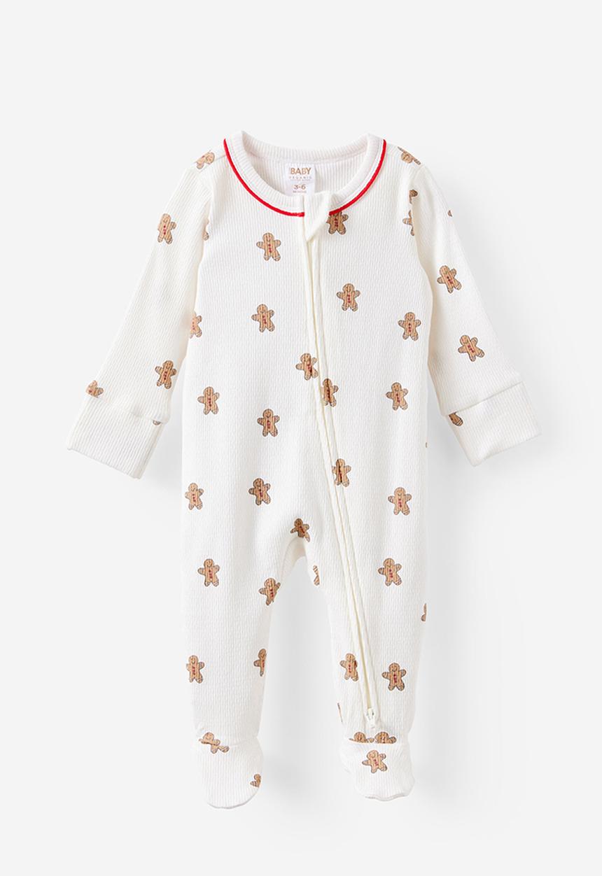 Cotton On - Organic pointelle zip romper - milk/gingerbread man