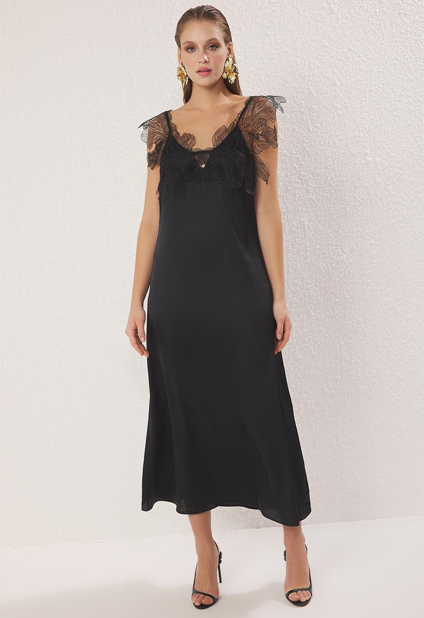 Trendyol - Lace Shoulder Detail Dress - black