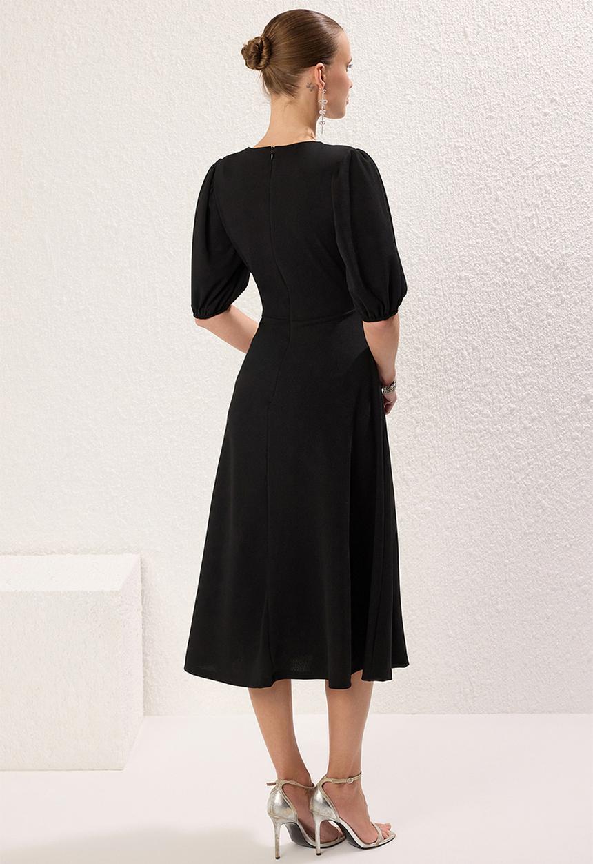 Trendyol - Flare bow knitted elegant evening dress - black