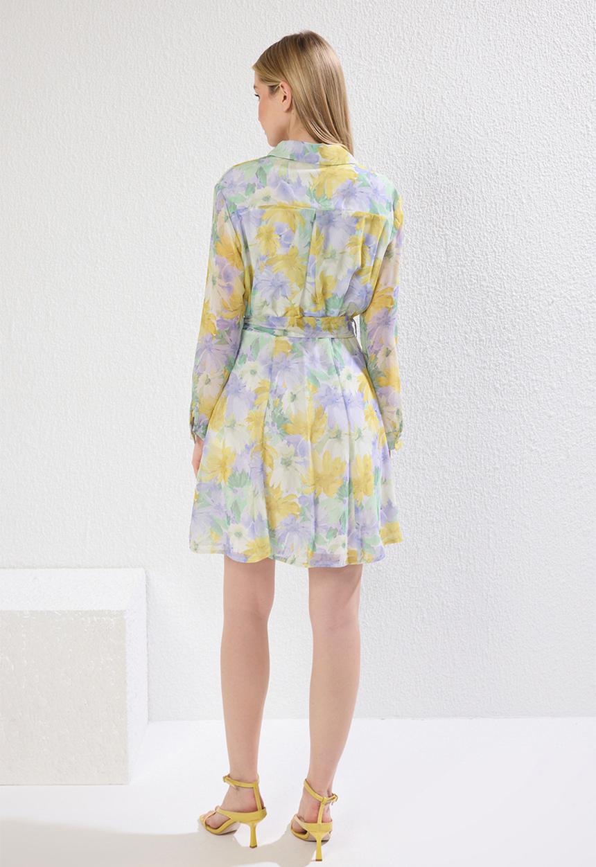 Trendyol - Belted flare floral chiffon flight flight woven mini dress - mint