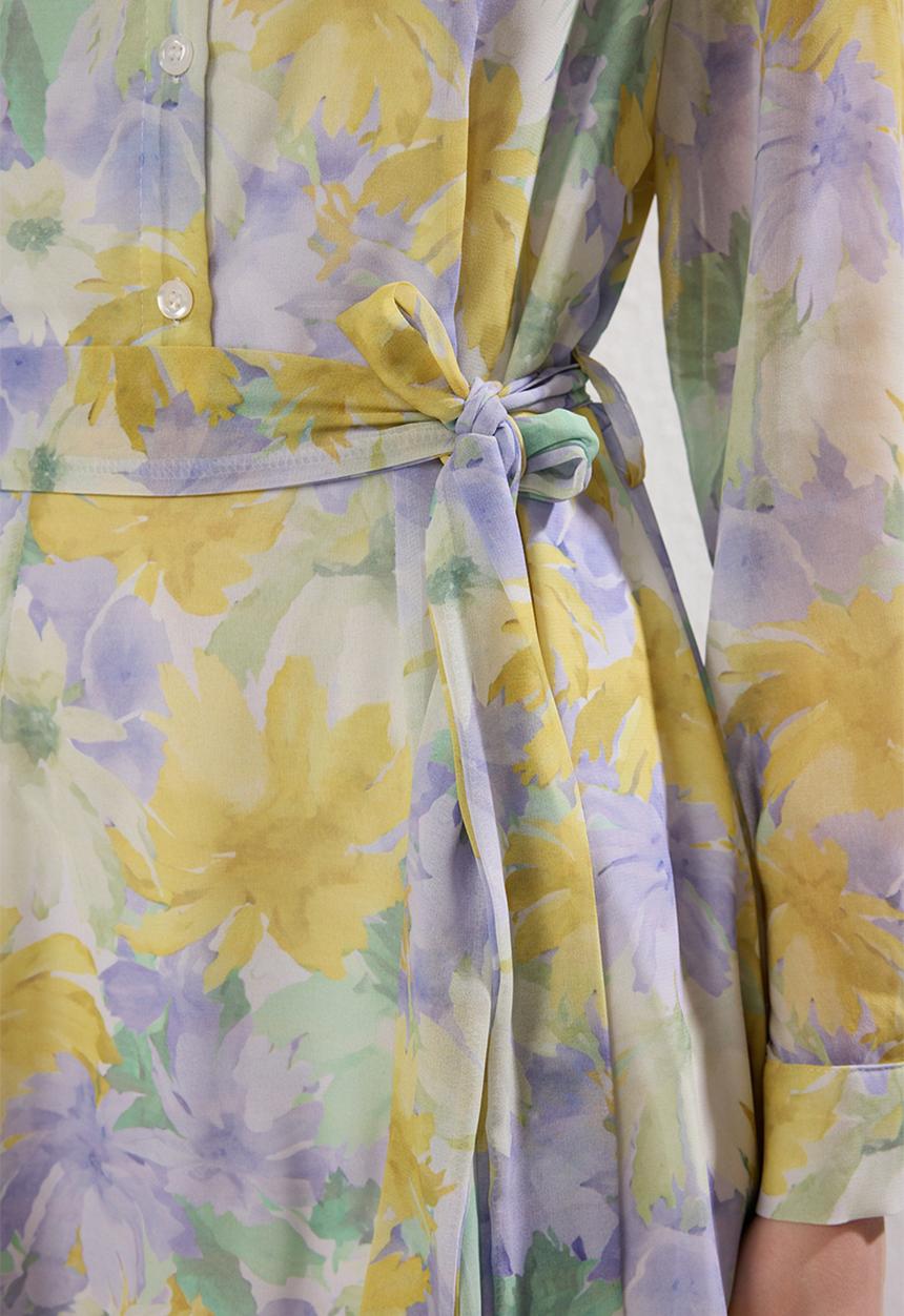 Trendyol - Belted flare floral chiffon flight flight woven mini dress - mint