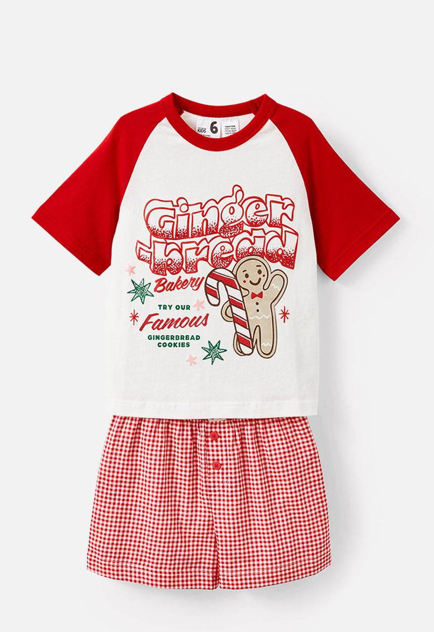 Cotton On - Kids  boxer pj set family christmas - varsity red gingham/gingerbread bakery